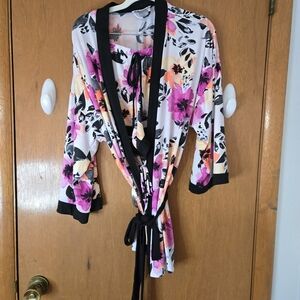 Linea Donatella Floral Kimono with Black Accents